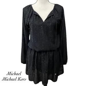 Michael Kors Black Metallic Shimmer V-Neck Blouson Mini Dress Size XS
